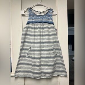 entro Blue and White Striped Sleeveless Dress with Embroidered Yoke